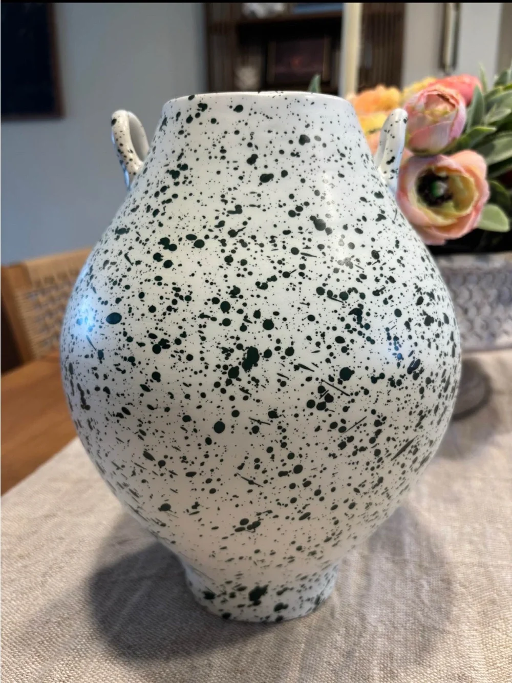 Anthropologie Amber Lewis Green Splatter Double Handle Vase NEW